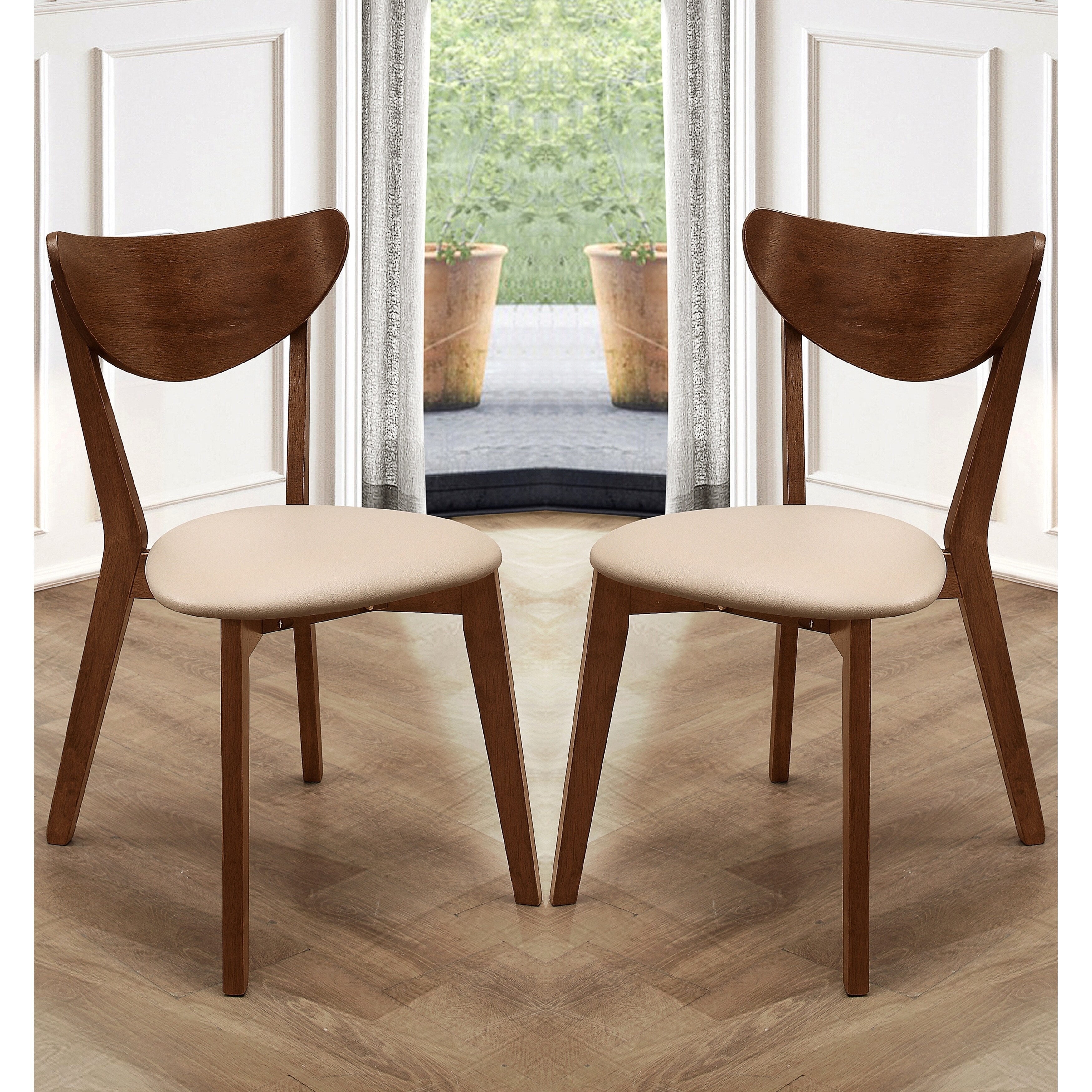 Peony Retro Mid century Design Chestnut Finished Dining Chair Set of 2