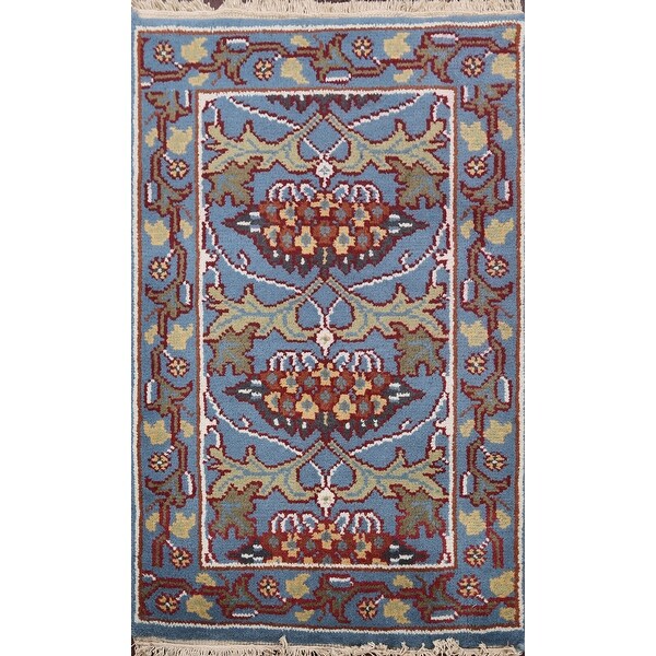 Floral Art & Craft Oriental Area Rug Hand-Knotted Blue ...
