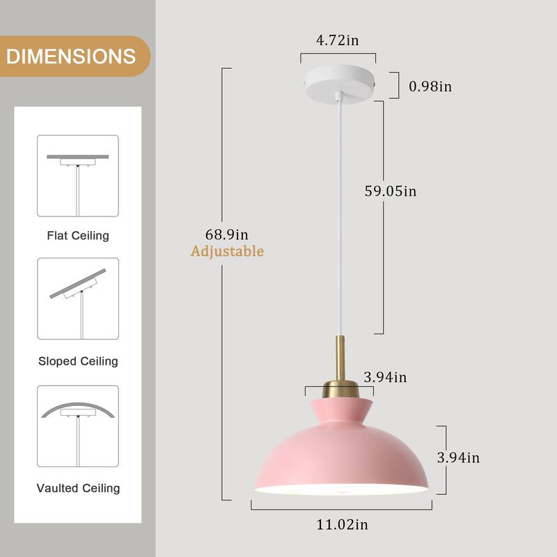 1-Light Hanging Ceiling Pendant Light Chandelier Light Fixture with Metal Shade for Kitchen Island