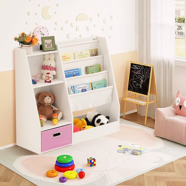 slide 2 of 9, Open Children's Bookcase And Toy Storage Organizer With Drawers white/pink