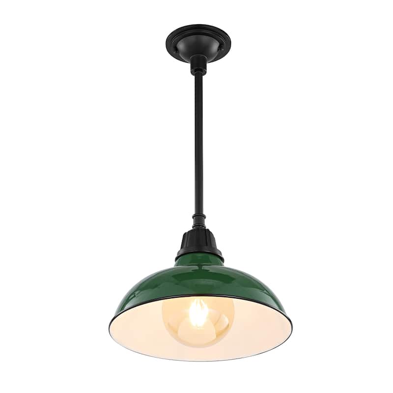 12.25" 1-Light Indoor/Outdoor Iron LED Pendant, by JONATHAN Y - 12.25 - Green/Black