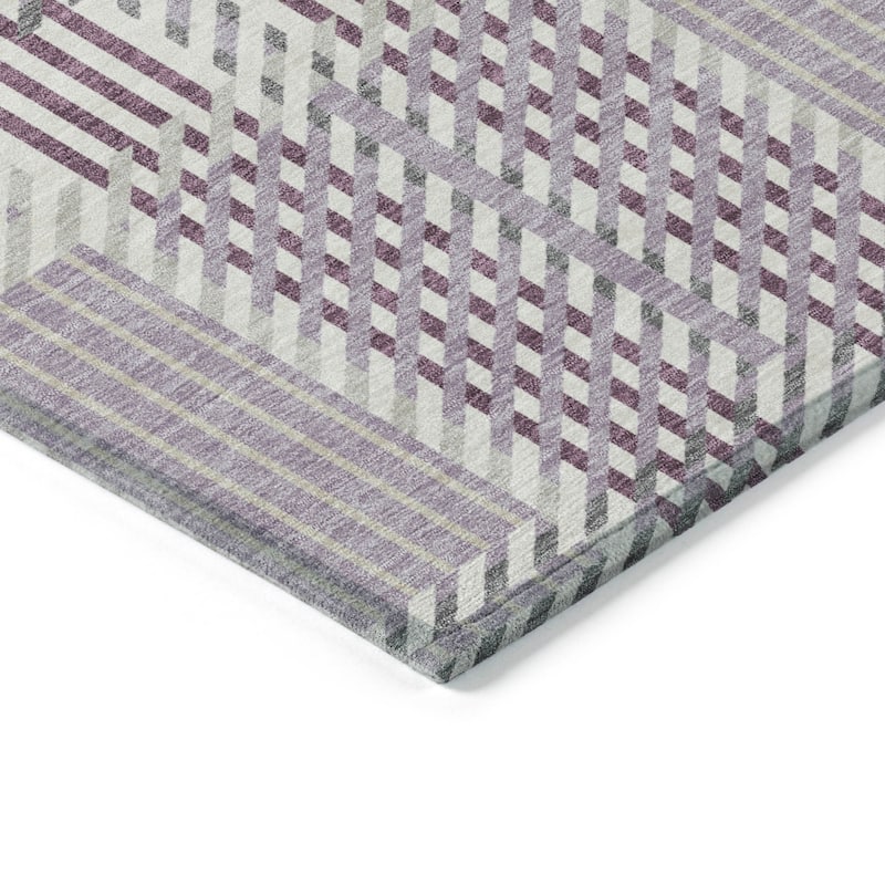 Machine Washable Indoor/ Outdoor Geometric Stripe Chantille Rug