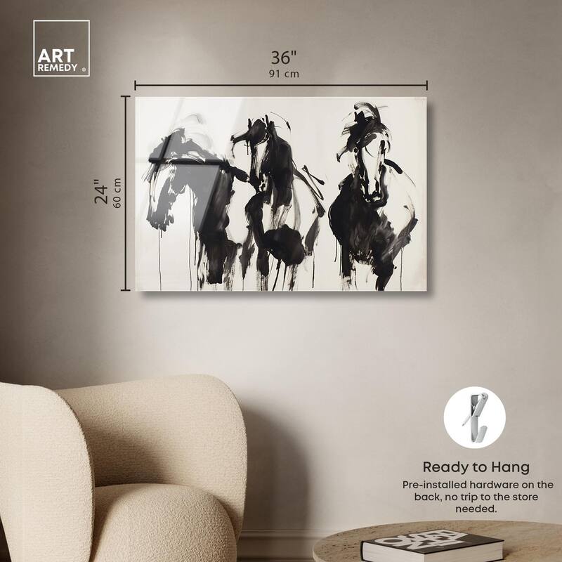 Horses in Ink Acrylic by Art Remedy, Ready to Hang