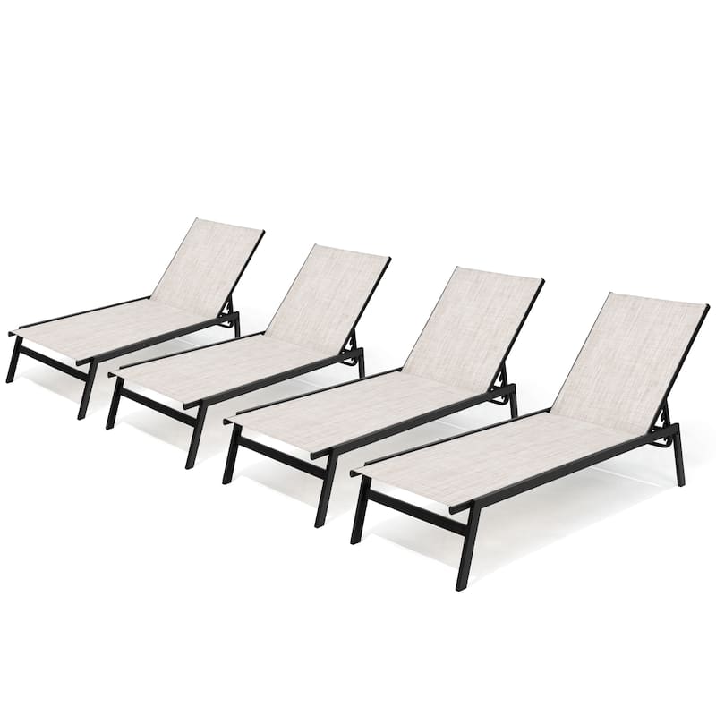 Outdoor Patio Reclining Adjustable Chaise Lounge Chairs Stackable - Beige, 4PCS