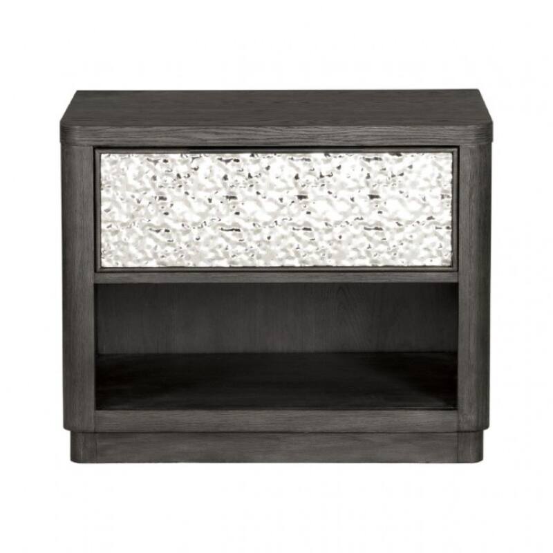 Zoko Nightstand Table with 2 USB Ports, Metal Accents, Ash Gray Wood