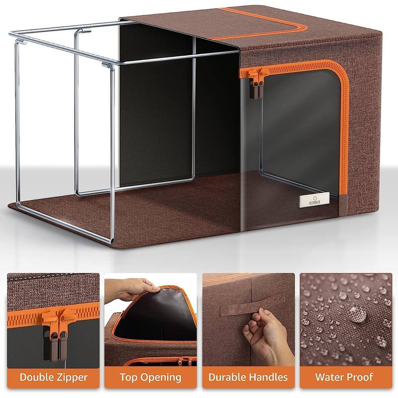 Storage Bins, Foldable Stackable Container Organizer Set with Large Window & Carry Handles