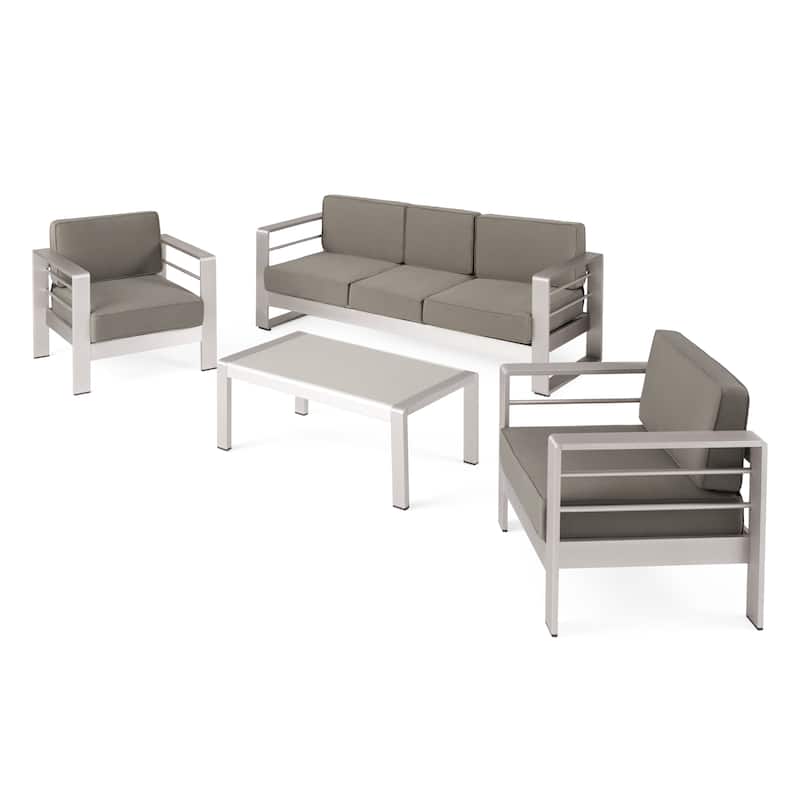 Cape Coral Aluminum and Sunbrella Outdoor 5 Seater Chat Set with Cushions by Christopher Knight Home
