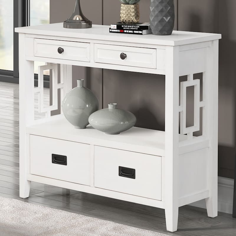 36'' Farmhouse Pine Wood Console Table Entry Sofa Table with 4 Drawers & 1 Storage Shelf for Entryway Living Room Bedroom - White