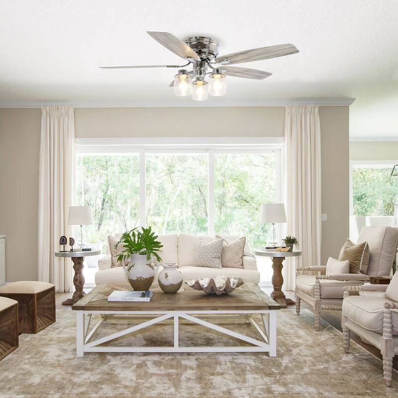 52 in. Indoor Chrome Downrod Mount Chandelier Ceiling Fan With Light and Remote Control