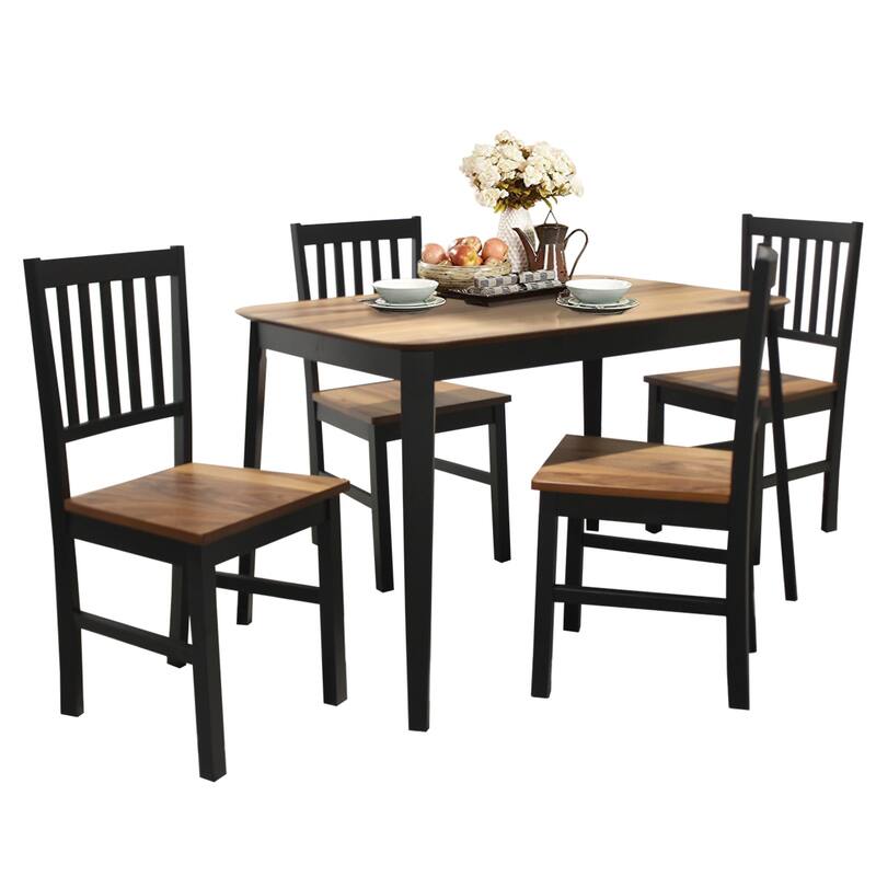 Costway 5 Pcs Mid Century Modern Black 29.5'' Dining Table Set 4 - 5-Piece Sets - Brown