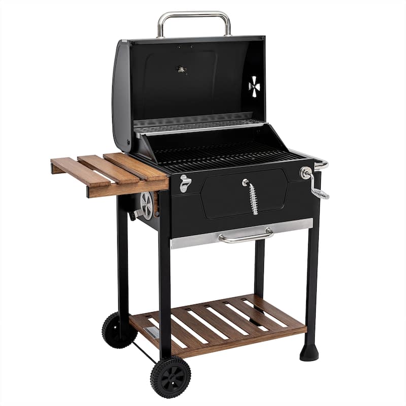 Royal Gourmet 24-Inch Charcoal Grill, BBQ Smoker with Handle and Folding Table, Black