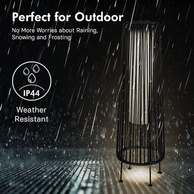 Outdoor Floor Solar Light 2-Pack, All-Weather Wicker Solar Patio Lamp Waterproof Outside Solar Deck Lamp for Porch, Yard, Garden