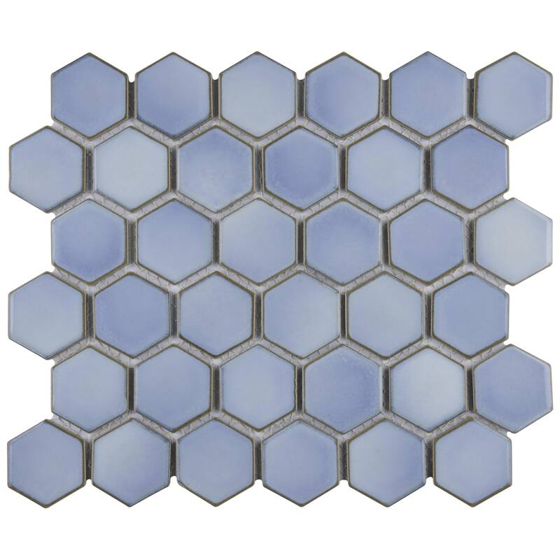 Merola Tile Hudson Due 2" Hex Frost Blue 10-7/8" x 12-5/8" Porcelain Floor and Wall Tile