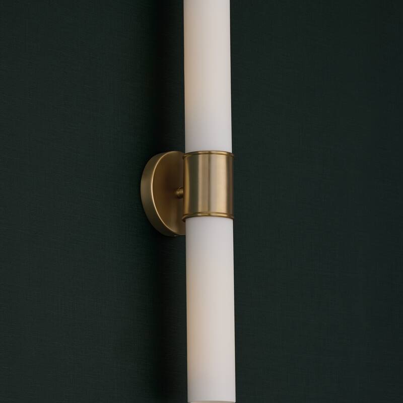 25.25"W x 5"H 2-Light Dual Sconce in Matte Brass with Soft White Glass - 5"W x 25.25"H x 4.5"E