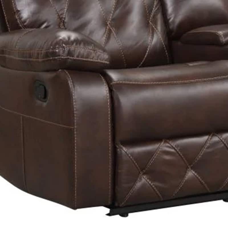 Kesy Manual Recliner Loveseat, Pillow Top Arms, Brown Faux Leather