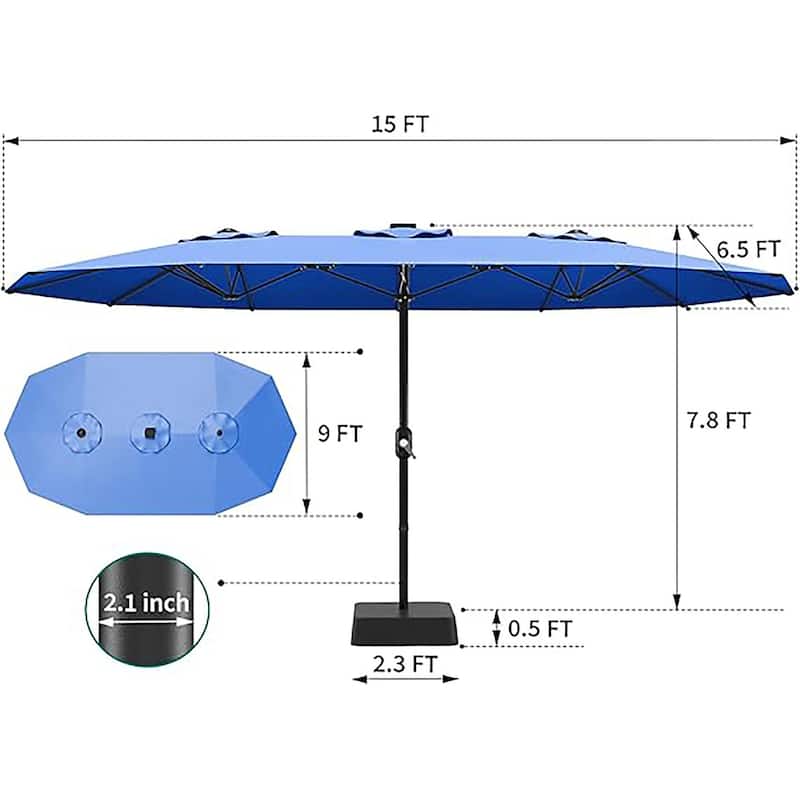 15ft Large Patio Umbrellas with Base, Outdoor Double-Sided Rectangle Market Umbrella
