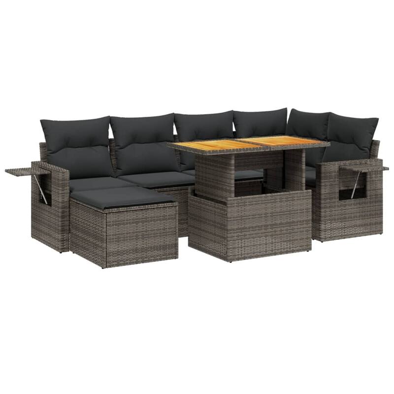 vidaXL Patio Sofa Set with Cushions Outdoor Conversation Furniture Poly Rattan - 21.7 x 39.4 x 28.7