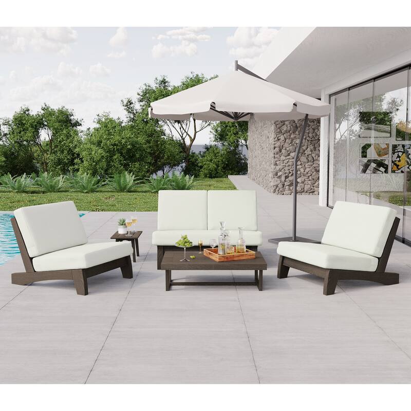 Patio Furniture Outdoor Wood Loveseat Chair Set with Cushion