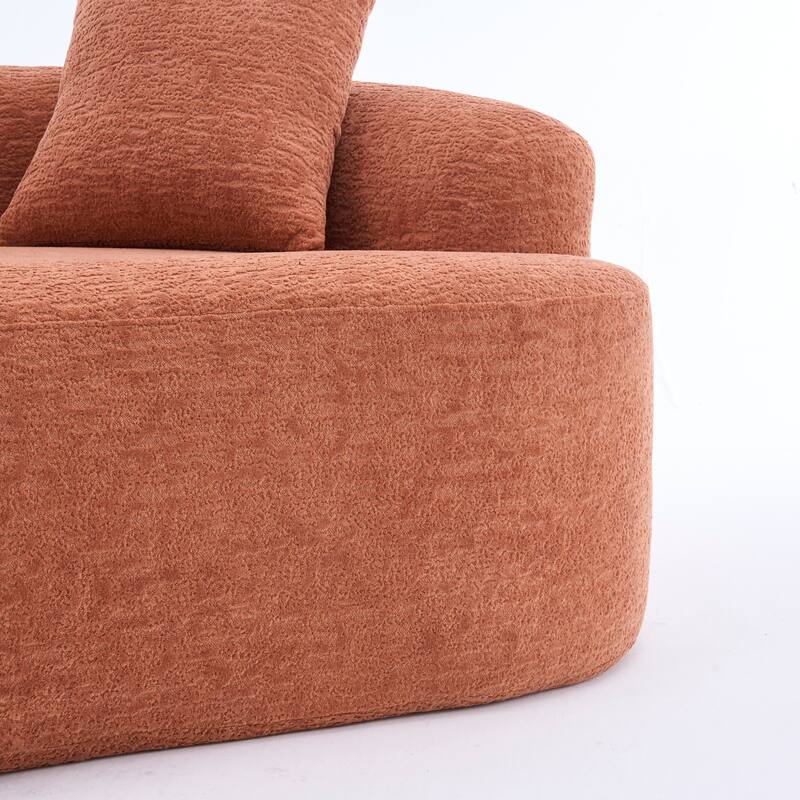 Chenille Deep Seat Loveseat Sofa, Full Compression Sponge Curved Loveseat Sofa, Cloud Floor Couch with 3 Pillows