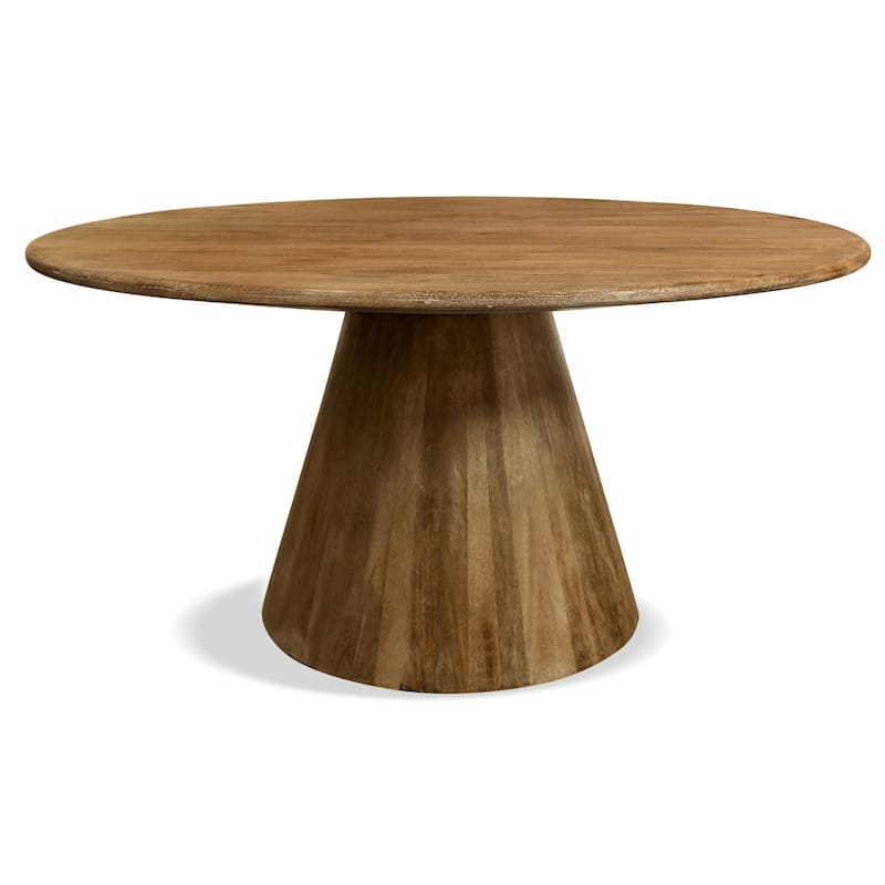 60" Natural Rounded Solid Wood Pedestal Base Dining Table