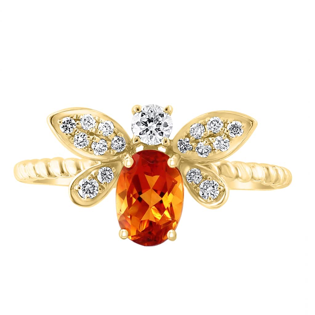 EFFY 14K Gold Diamond,Madera Citrine Bee Ring