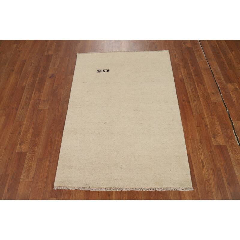 Ivory Gabbeh Modern Foyer Rug Hand-Knotted Wool Carpet - 2'9"x 4'0"