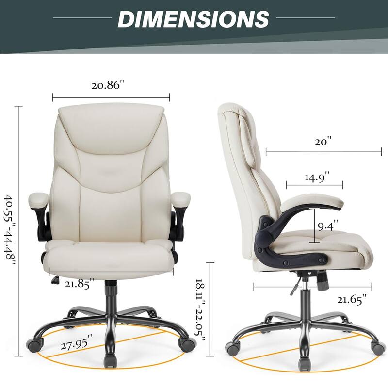 Ergonomic Computer Gaming Office Chair, Faux Leather Heavy Duty Task Desk Swivel Rolling Chairs, Flip-up Arms, Adjustable Height