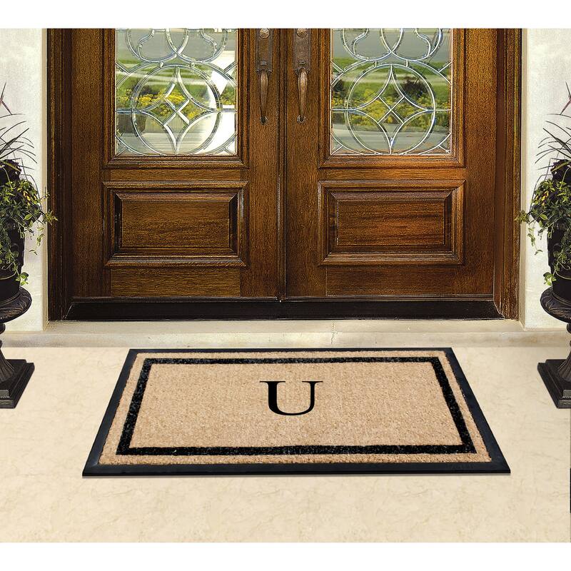 A1HC Rubber and Coir Heavy Weight large Outdoor Durable Monogrammed Doormat 24"X48", Beige
