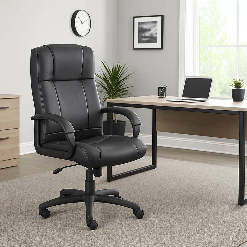 Ruia Executive High Back Office Chair, Black Soft Vinyl, Lumbar Support