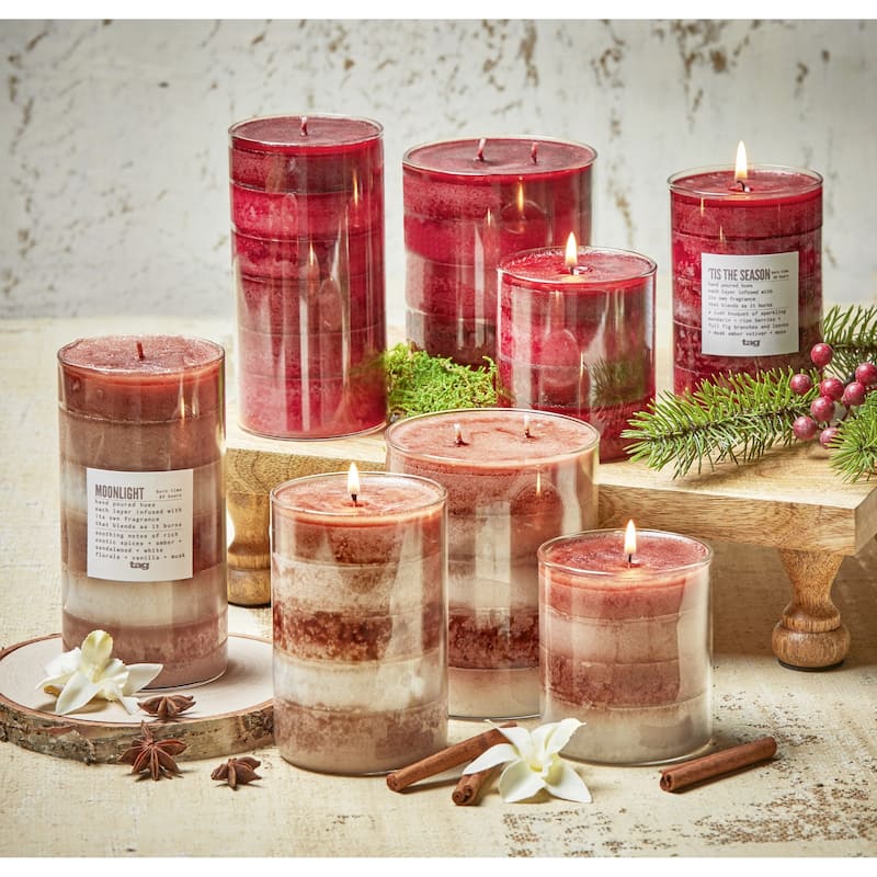 Moonlight Themed Scented Paraffin Wax Pillar Candle Small, Brown, 3x3.3 inch, Burn Time 55 Hours