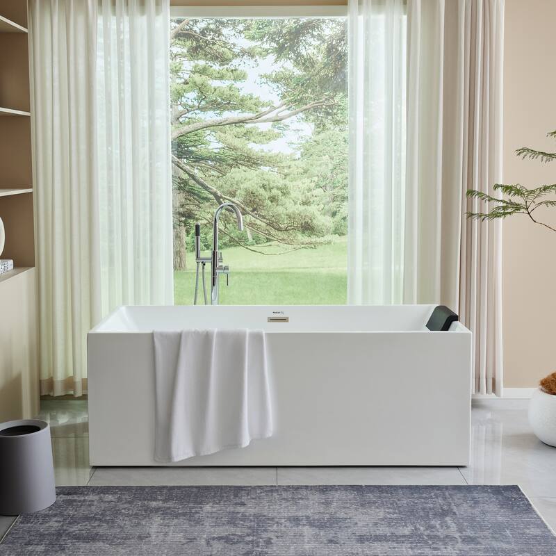Vanity Art 67" Acrylic Freestanding Soaking Bathtub with Overflow and Pop-up Drain