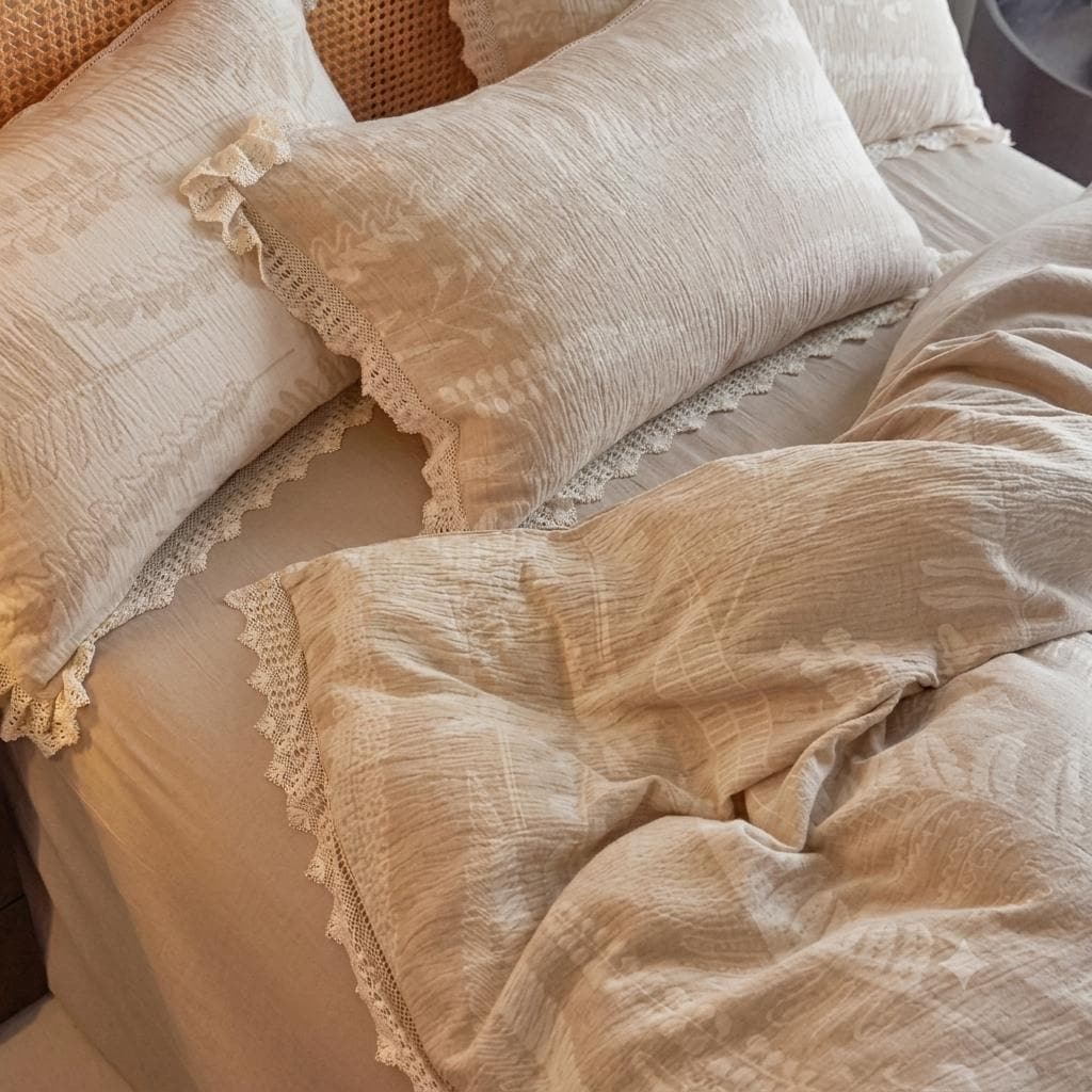 Linnet Jacquard Lace Linen Duvet Cover Set -Top Grade & Natural