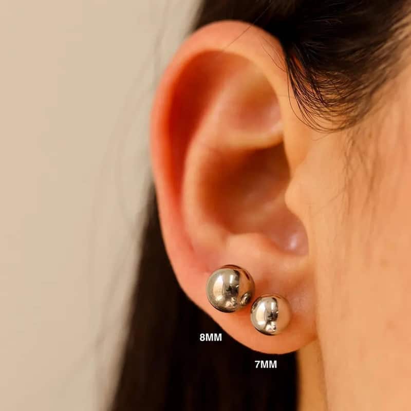 Curata 14k White Gold Polished Ball Screw Back Stud Earrings - 3 mm 4mm 5mm 6mm 7mm 8mm