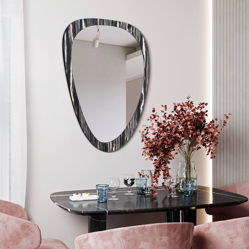 Contour Harmony Wall Mirror, 35"x27" Irregular Mirror on an Exotica Stained Veneer Frame - 35"x 27"x0.6"