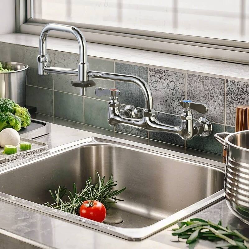 WOWOW Double Handle Wall Mount Standard Kitchen Faucet