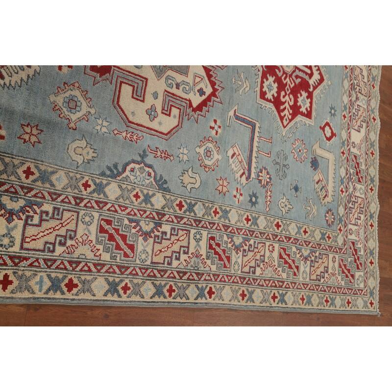 Light Blue Kazak Area Rug Handmade Traditional Wool Carpet - 6'9" x 9'2"
