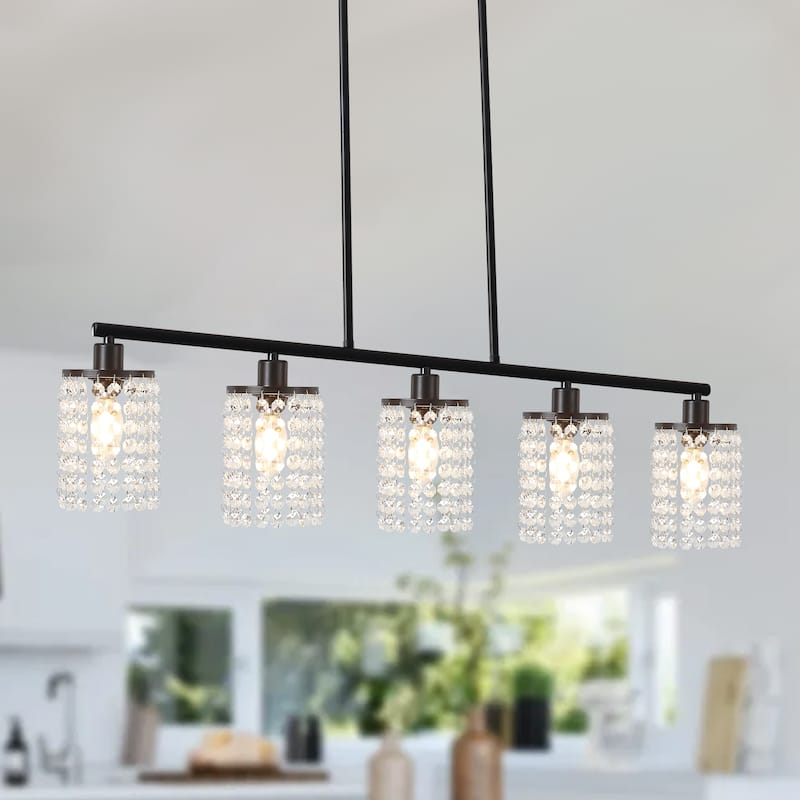Modern 4-Light Kitchen Island Pendant Light with Crystal Accents - N/A - Black