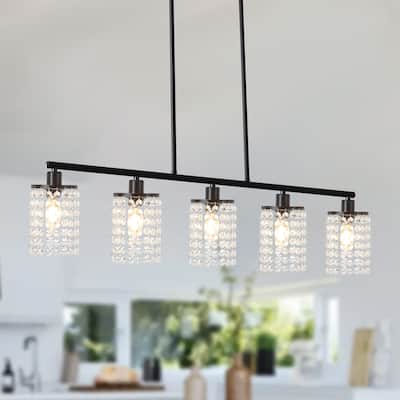 Modern 4-Light Kitchen Island Pendant Light with Crystal Accents - N/A