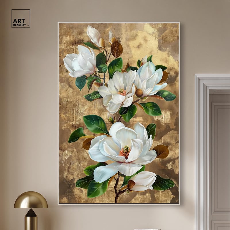 Guilded White flora Canvas by Art Remedy