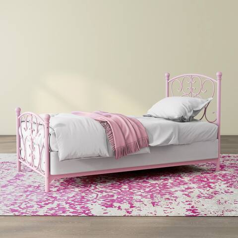 DH BASIC Swirled Metal and Four-Poster Kids Twin Panel Bed by Denhour