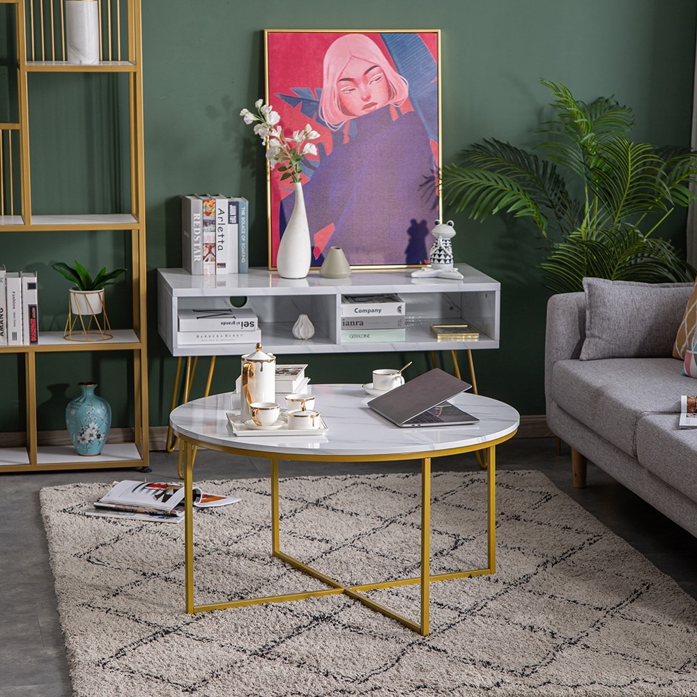 Marble round coffee shop table with storage