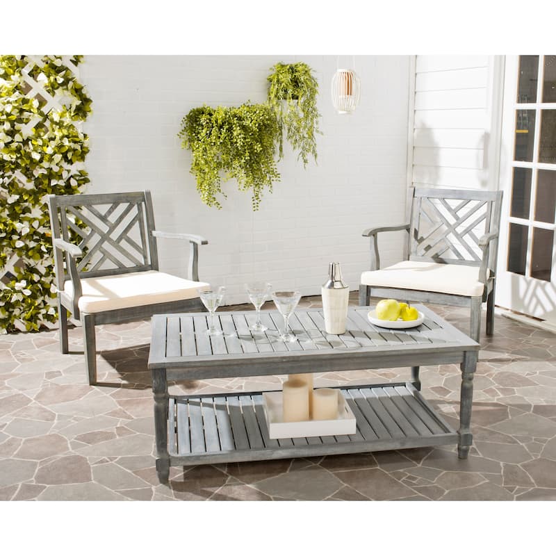 SAFAVIEH Outdoor Annamaria Acacia Wood Coffee Table - 43Wx24Dx17H - Ash Grey