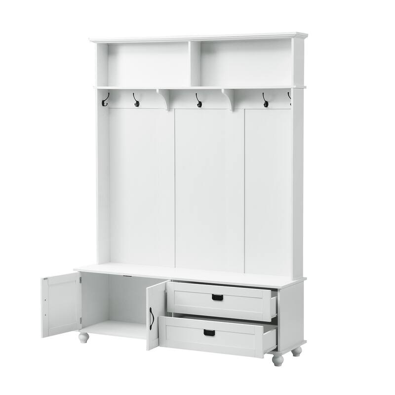 Hall Tree Modern Entryway Bench With Storage Open Shelves Cabinet Drawers Coat Hooks Storage Cabinet