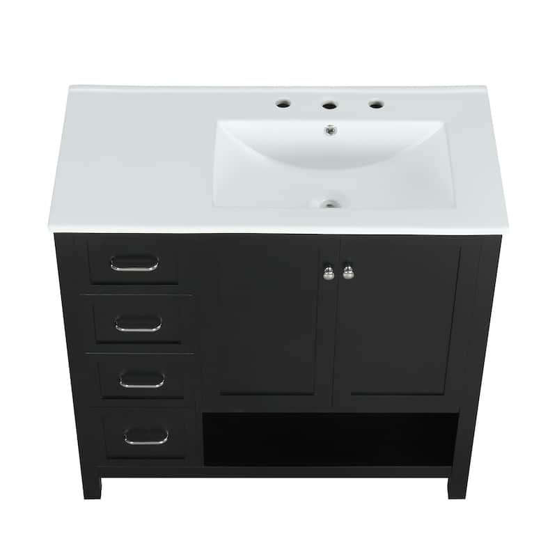 GDFStudio - Avalon 36-Inch Bathroom Vanity with Sink Top, Solid Wood & MDF Board with Open Shelf, Painted Finish