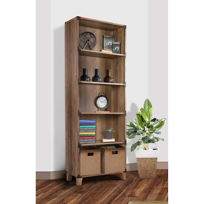 Oxford 71" Height 5 shelves Wooden Farmhouse Bookcase in Rustic Oak