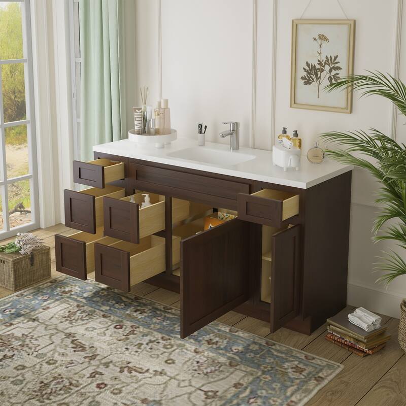 Vanity Art 60" Oak Freestanding Bathroom Vanity Cabinet without Top