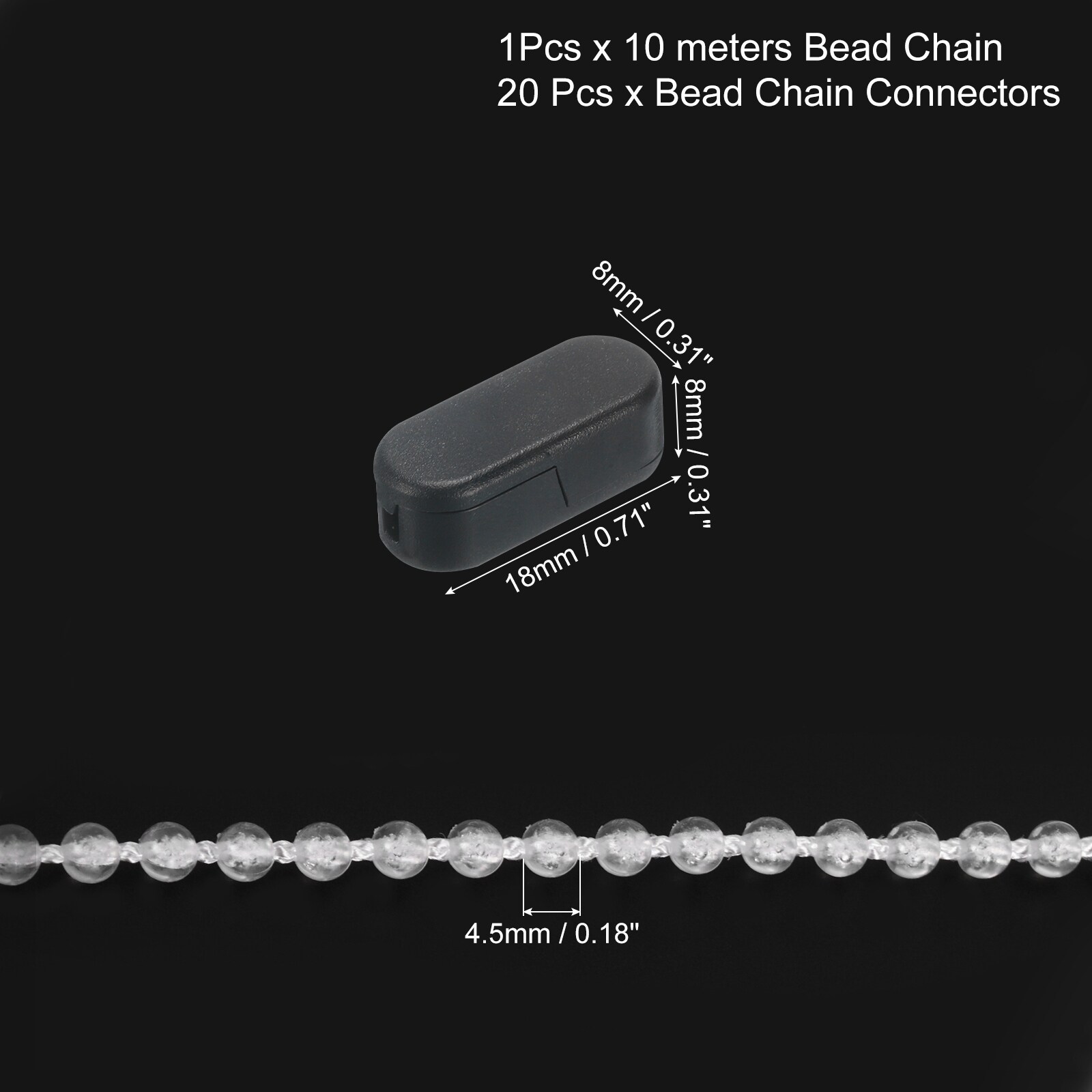 Blinds Bead Chain Cord Plastic Ball Beaded Chain with Chain Connector for Bead Roller Blinds - 1 Set