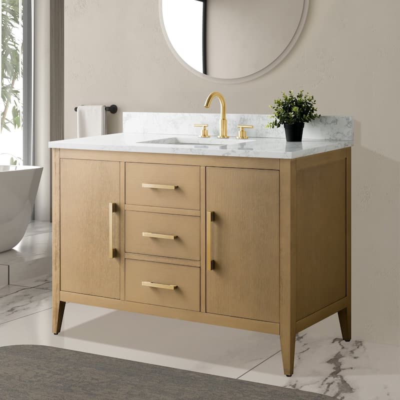 Vanity Art 48" Single Sink Bathroom Vanity Cabinet with Engineered Marble Countertop
