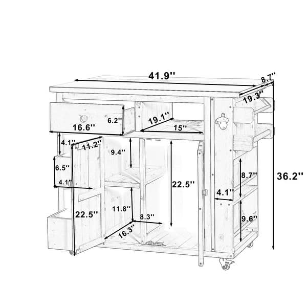 Extendable Solid Wood Kitchen Island with Stainless Top Drawers and Wheels