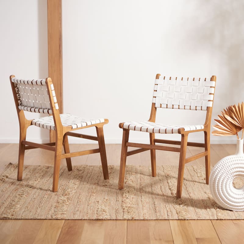 SAFAVIEH Hildred Woven Leather Dining Chair - Cognac / Natural - 20Wx22Dx33H